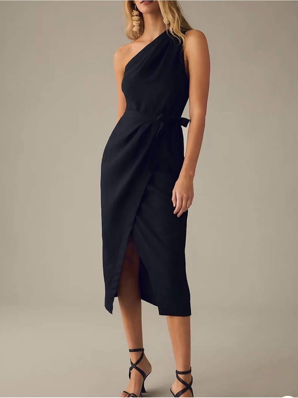 Anthropologie One-Shoulder Black Midi Dress